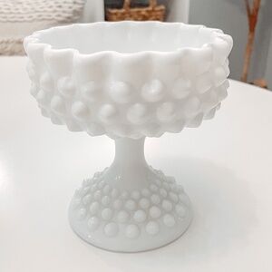 Vintage Fenton Hobnail Milk Glass Pedestal Compote Candy Dish